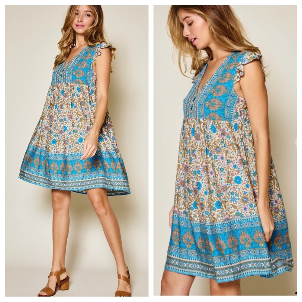 15 Boho Sleeveless Floral Print Mix Boho Dress